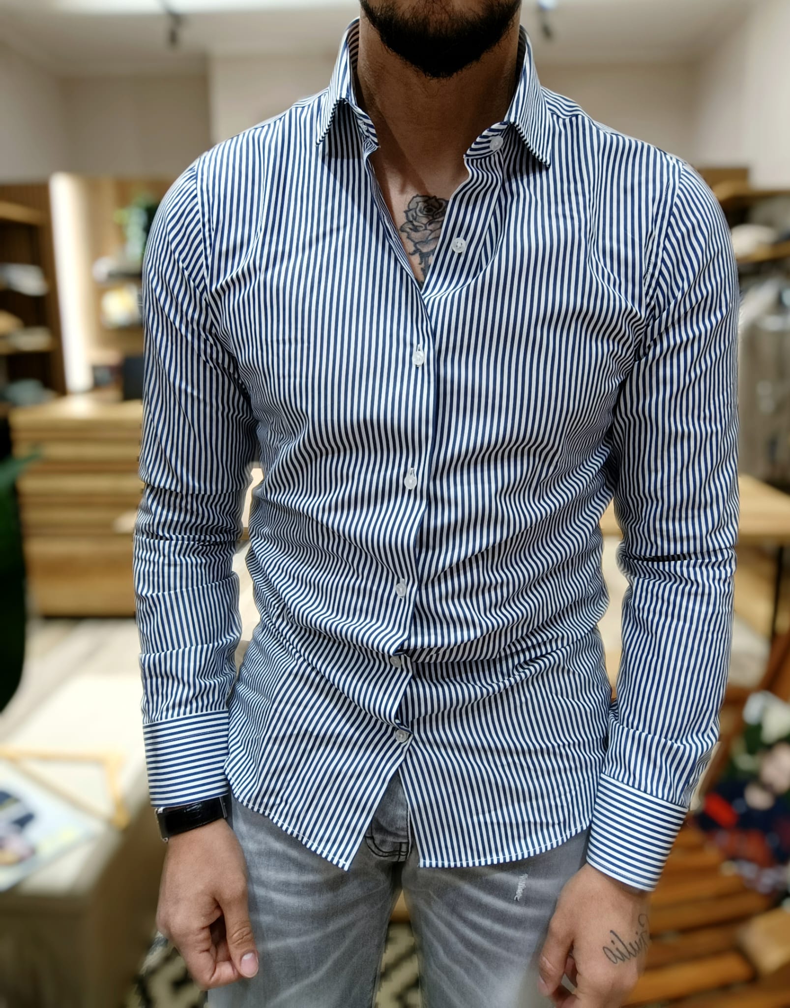Camicia Mille righe blu